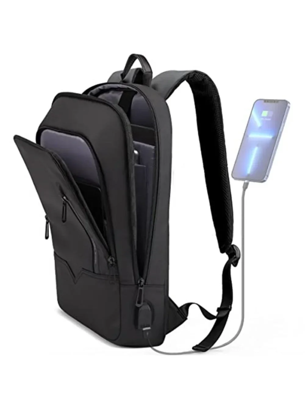 Slim Business Laptop Backpack USB Port Anti Theft Water Resistant 15.6 Inch